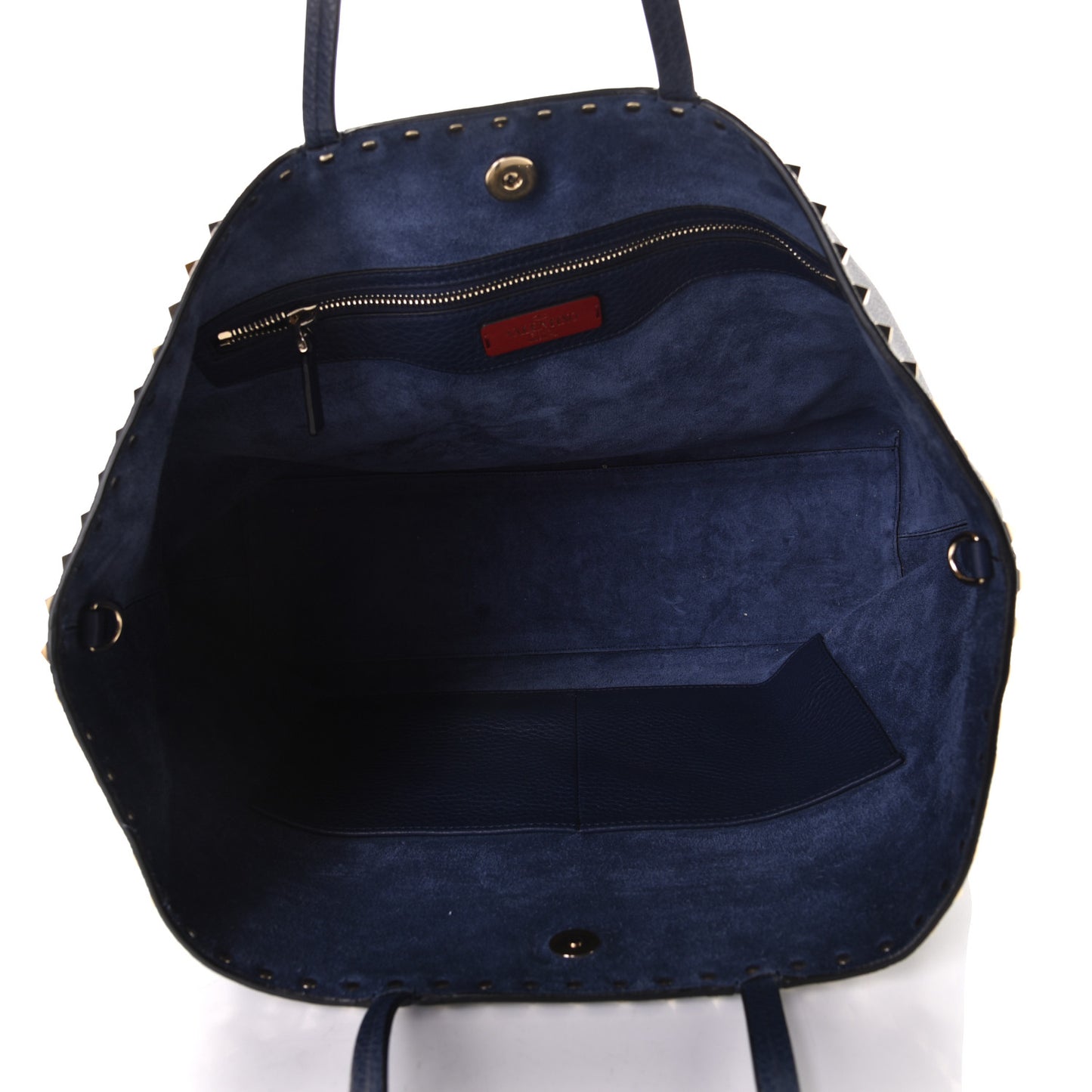 Grained Calfskin Rockstud Shoulder Tote Marine