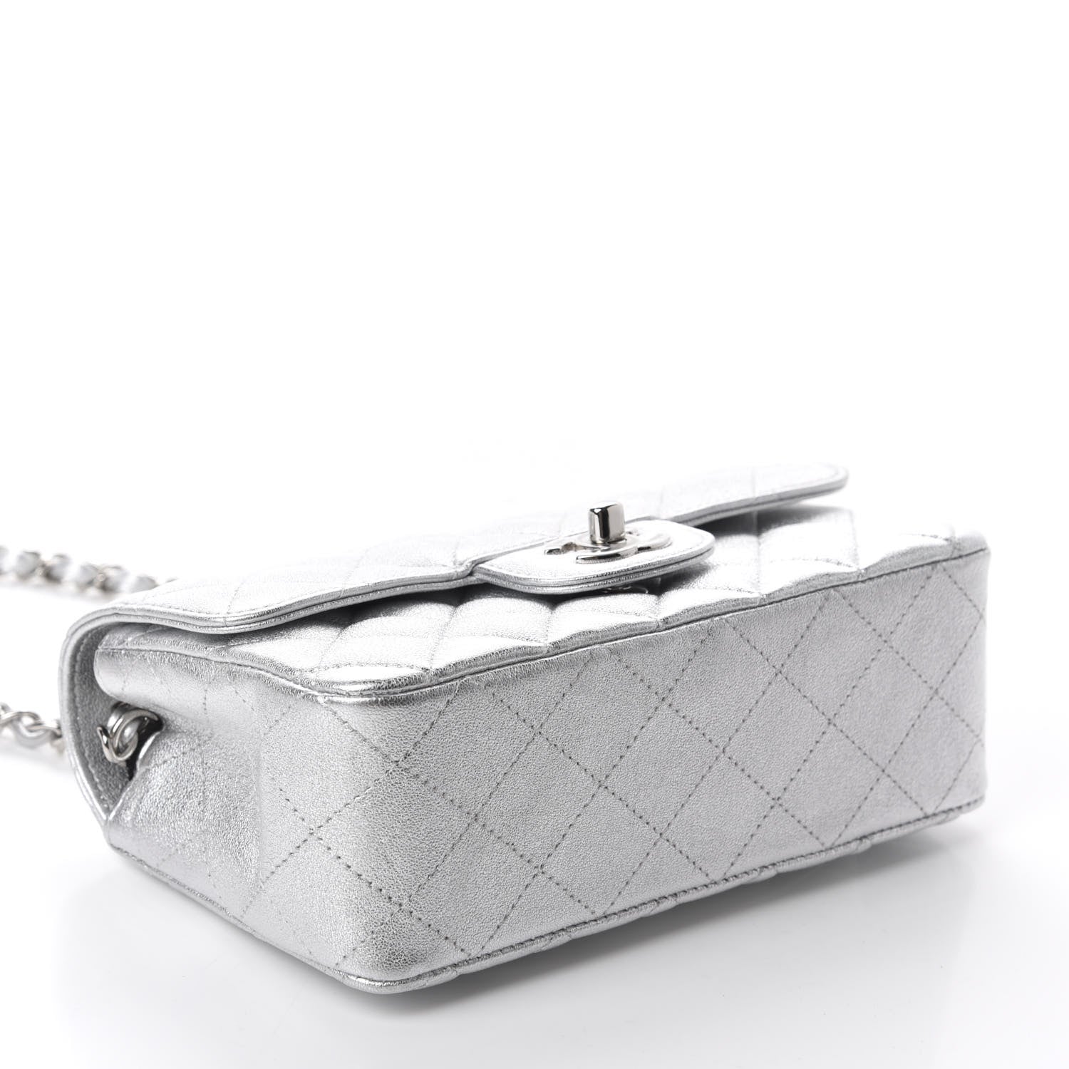 Chanel Metallic Lambskin Quilted Mini Rectangular Flap Silver 4 of 10
