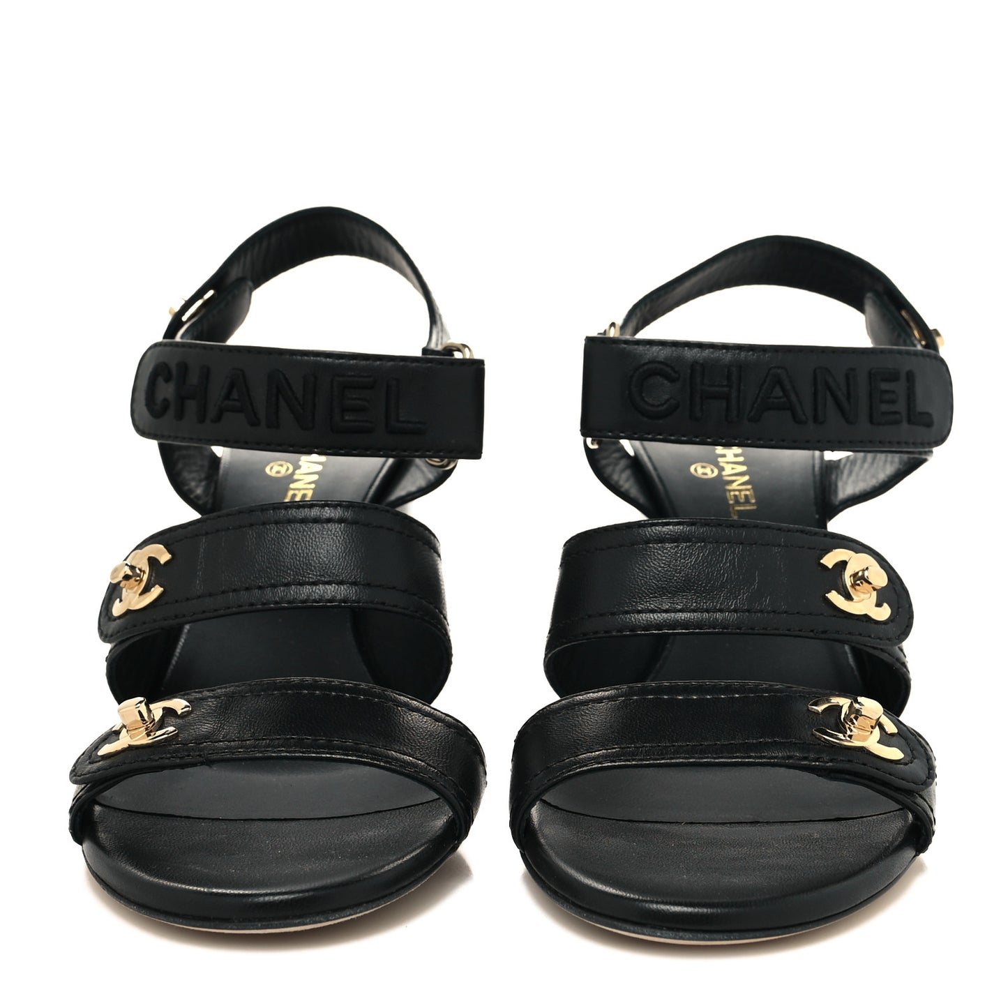 Goatskin CC Turnlock Sandals 38 Black