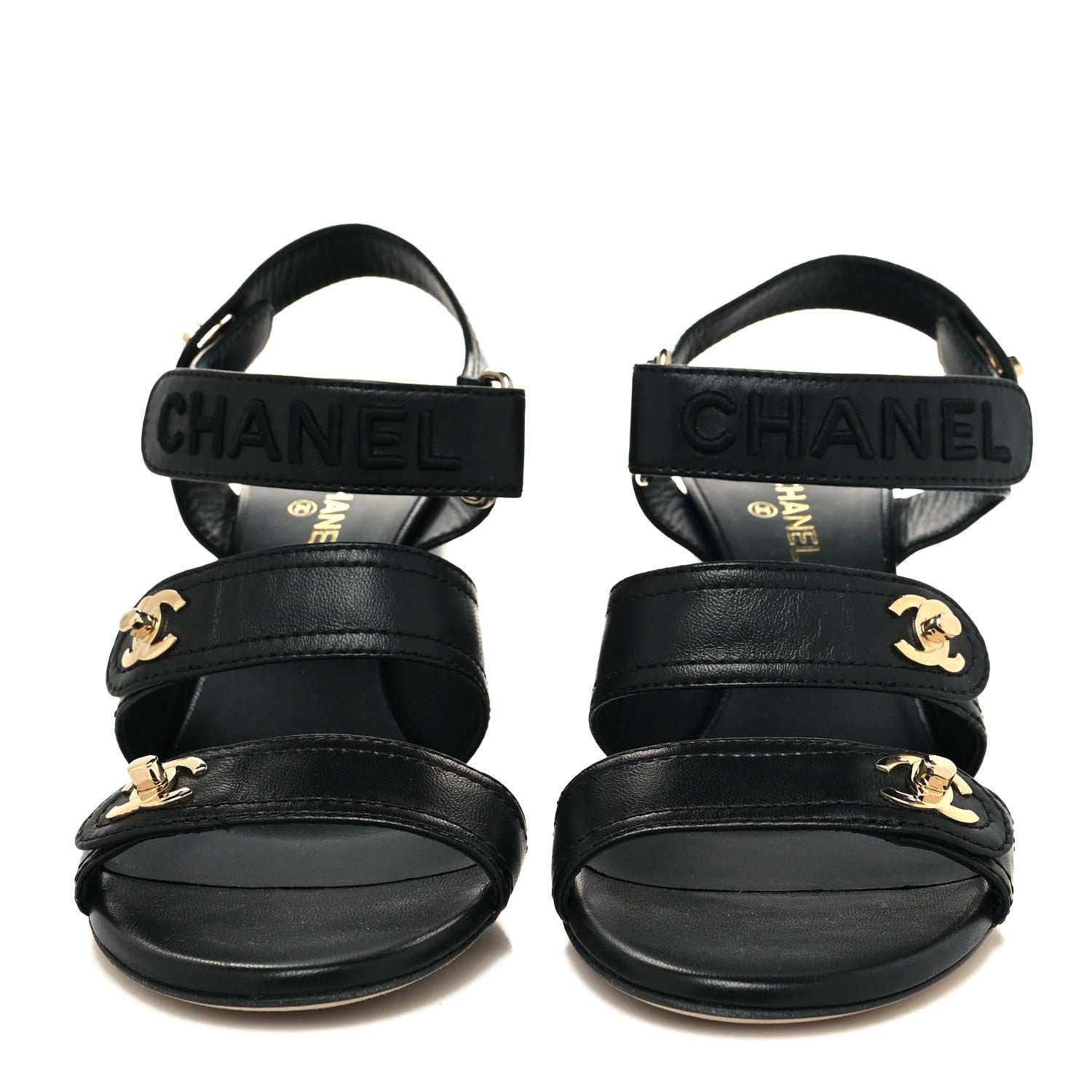 Chanel Goatskin CC Turnlock Sandals 38 Black 2 of 8