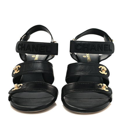 Chanel Goatskin CC Turnlock Sandals 38 Black 2 of 8