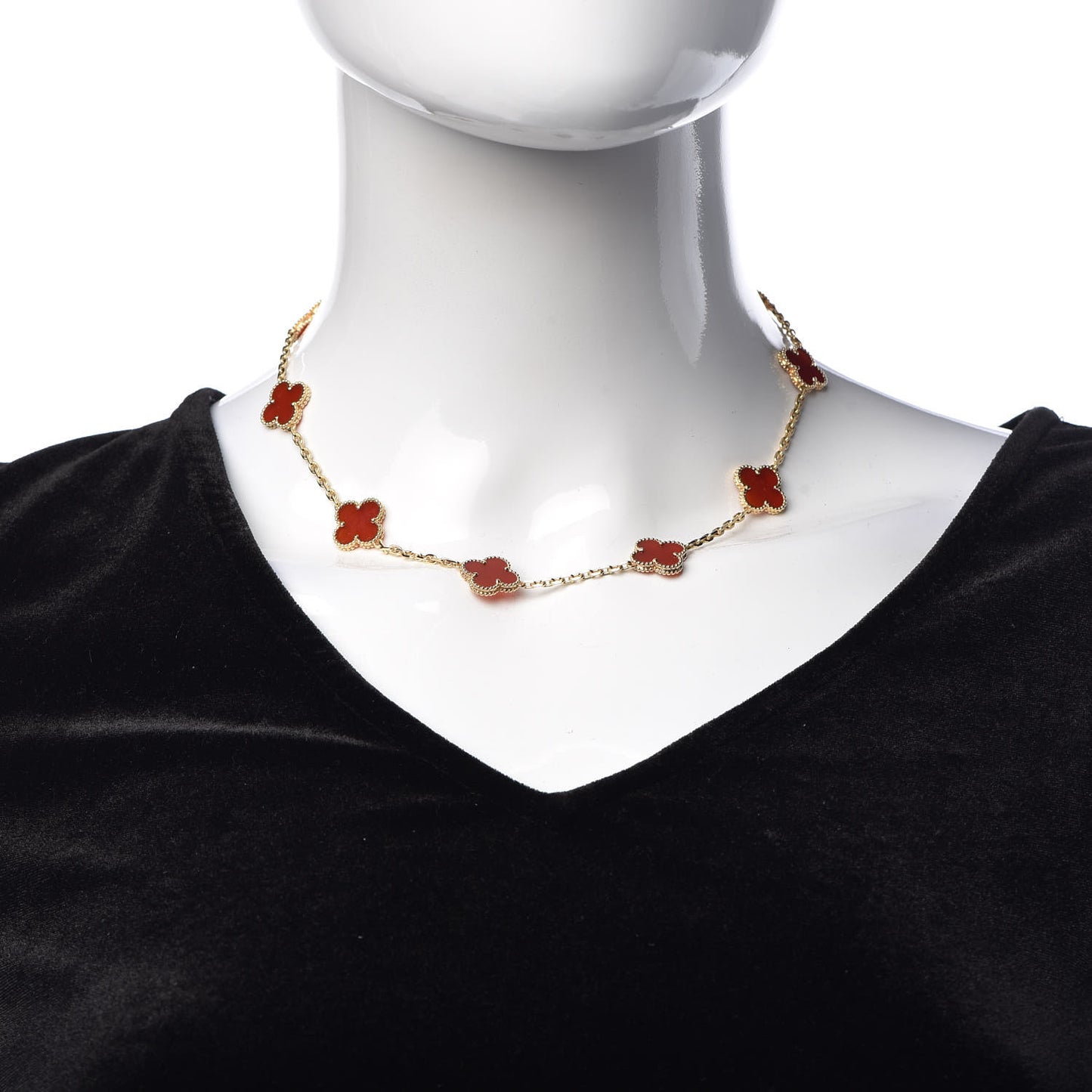 18K Yellow Gold Carnelian 10 Motifs Vintage Alhambra Necklace