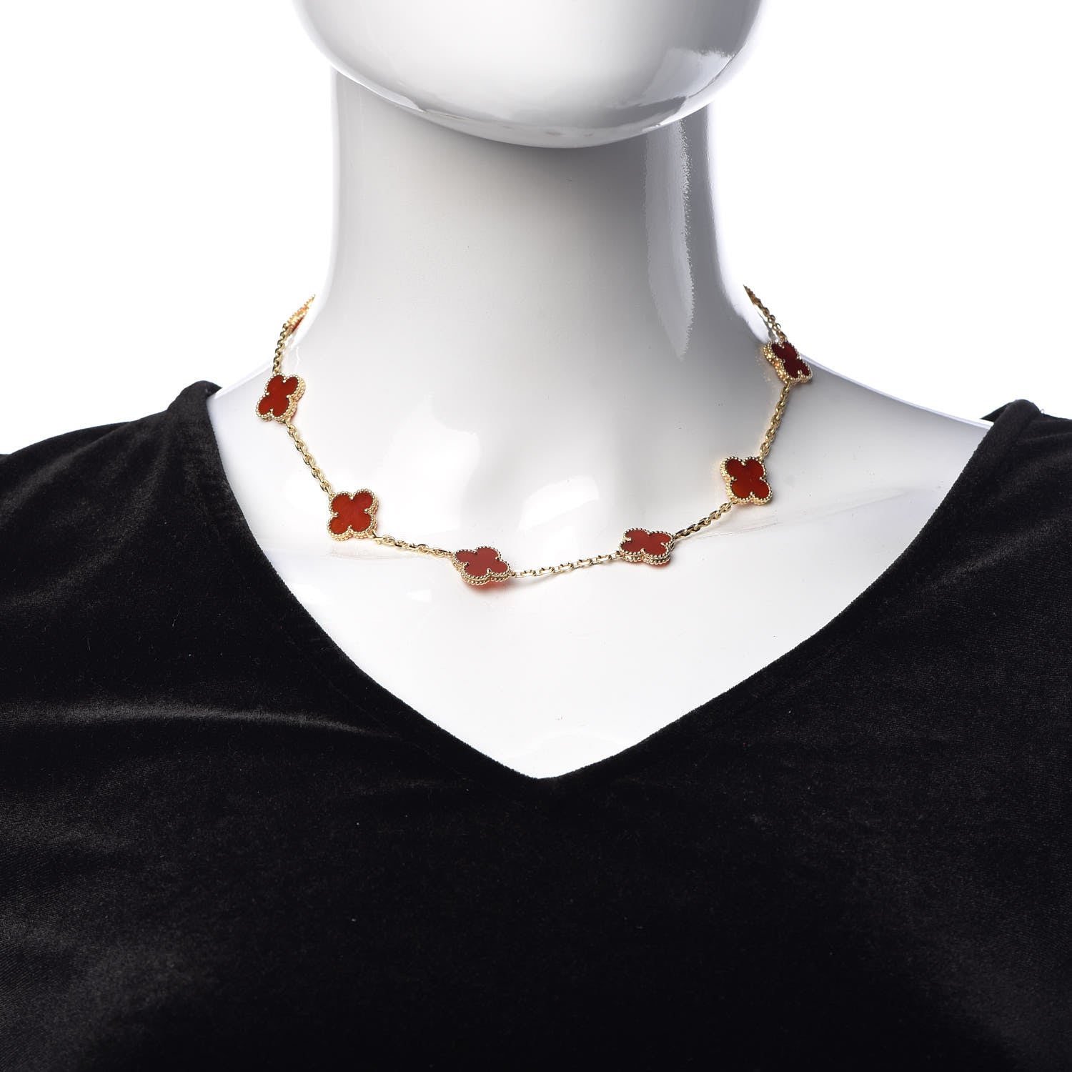 Van Cleef & Arpels 18K Yellow Gold Carnelian 10 Motifs Vintage Alhambra Necklace 2 of 7