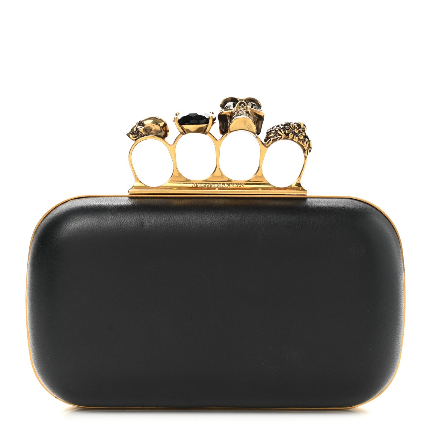Nappa Skull Knuckle Duster Box Clutch Black