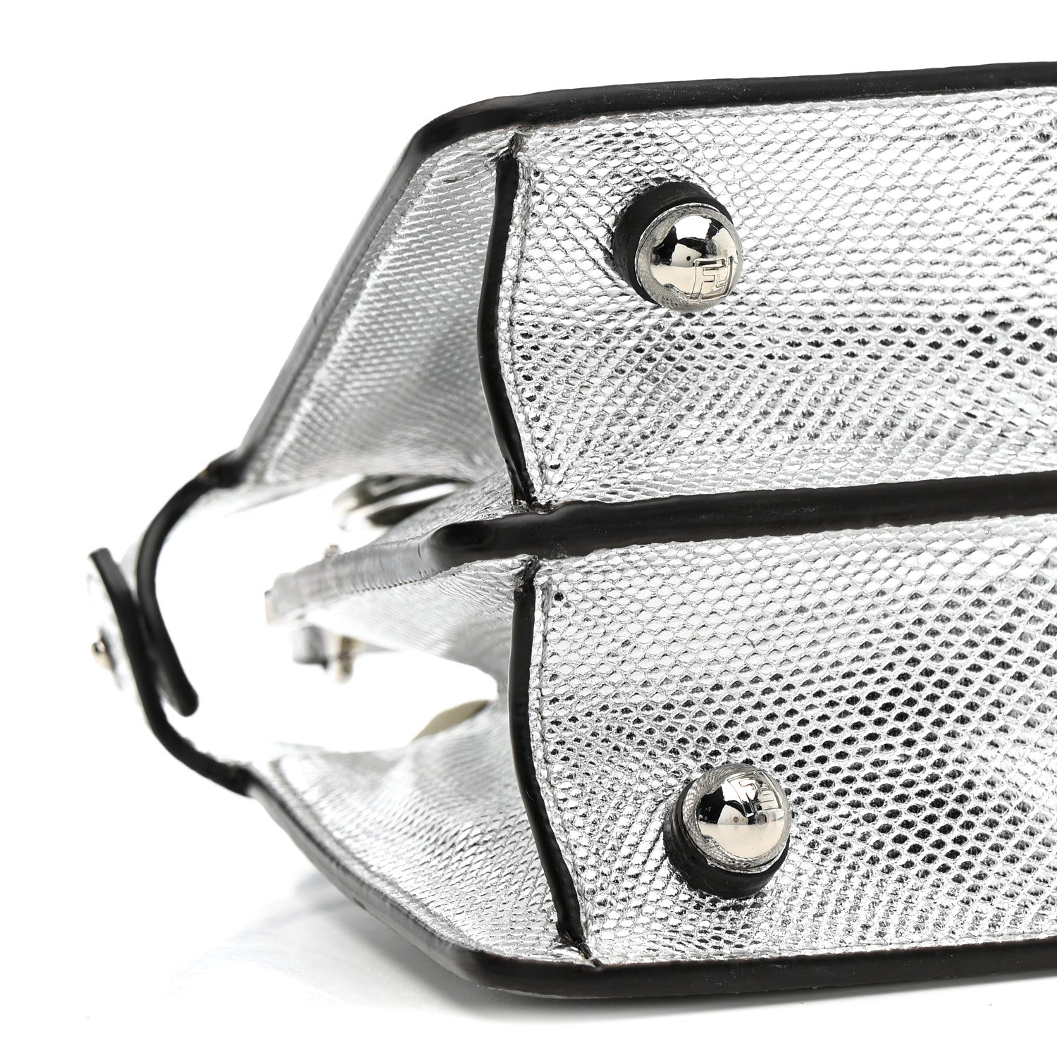 Fendi Metallic Karung Petite Peekaboo I SEE U Satchel Argento 11 of 15