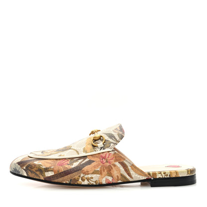 Gucci GG Supreme Monogram Malaga Kid Water Flora Womens Princetown Slippers 38.5 Beige White Multicolor Mystic White 1 of 9