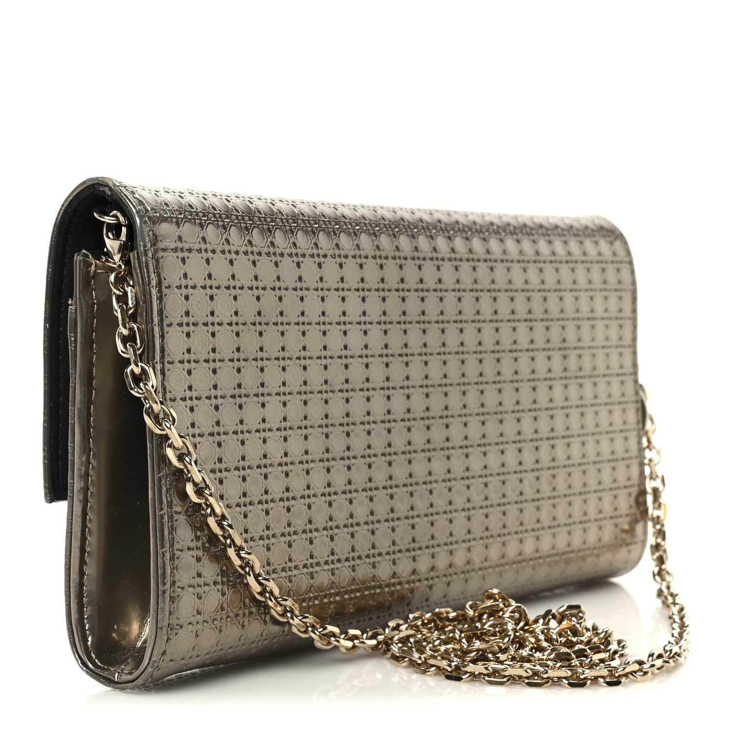Christian Dior Metallic Patent Micro-Cannage Lady Dior Croisiere Chain Wallet Champagne 4 of 11