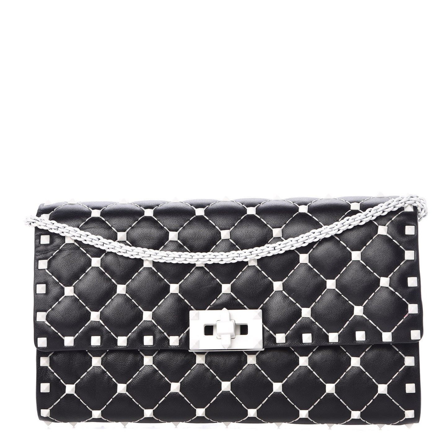 Lambskin Free Rockstud Spike Wallet On Chain Black