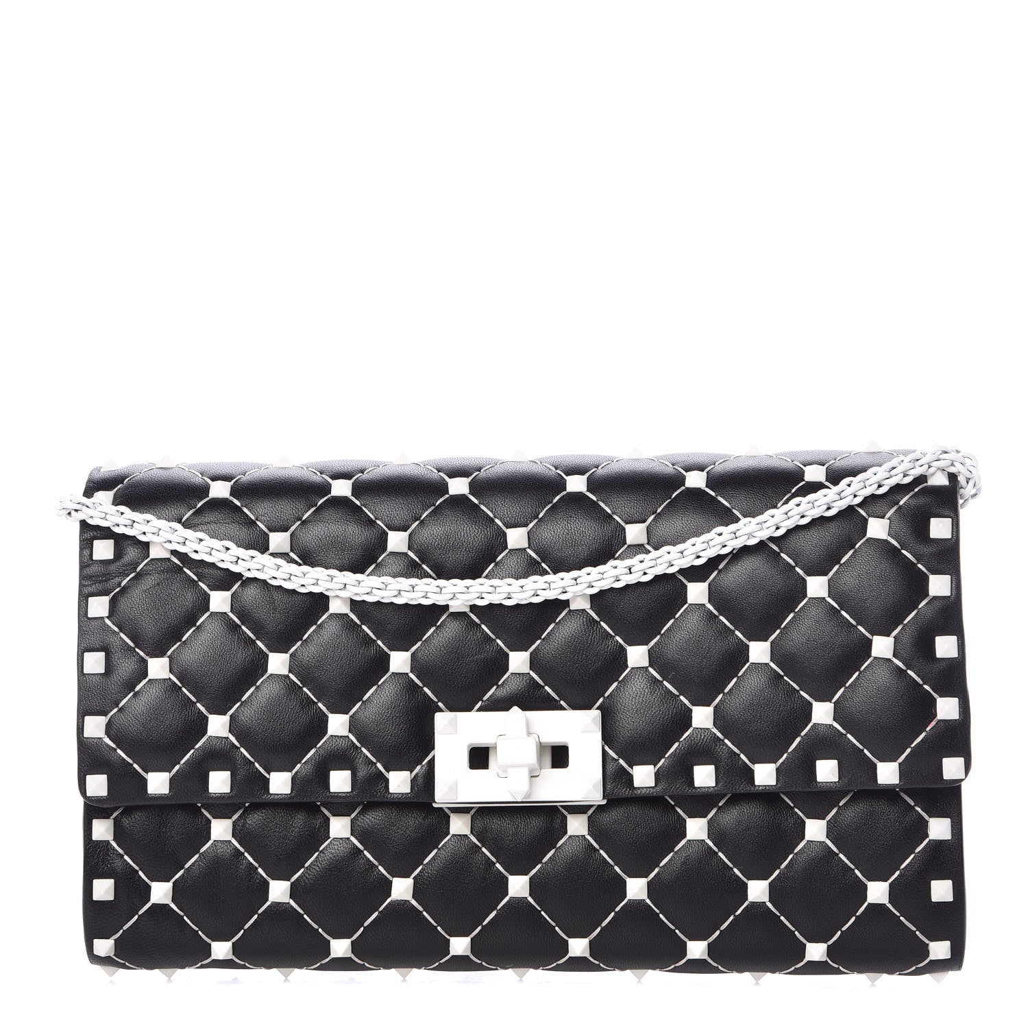 Valentino Garavani Lambskin Free Rockstud Spike Wallet On Chain Black 1 of 6