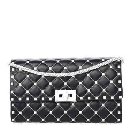 Valentino Garavani Lambskin Free Rockstud Spike Wallet On Chain Black 1 of 6