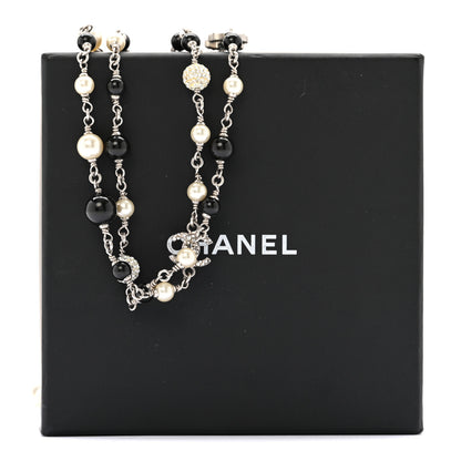 Chanel Pearl Crystal Bead CC Long Necklace Black 6 of 6