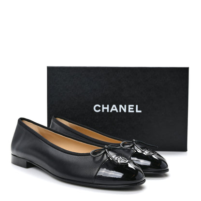 Chanel Lambskin Patent Cap Toe Ballerina Flats 40 Black 9 of 9