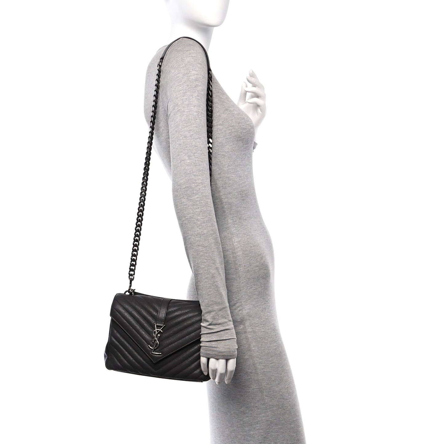Sheepskin Matelasse Chevron Monogram Medium College Bag Asphalt