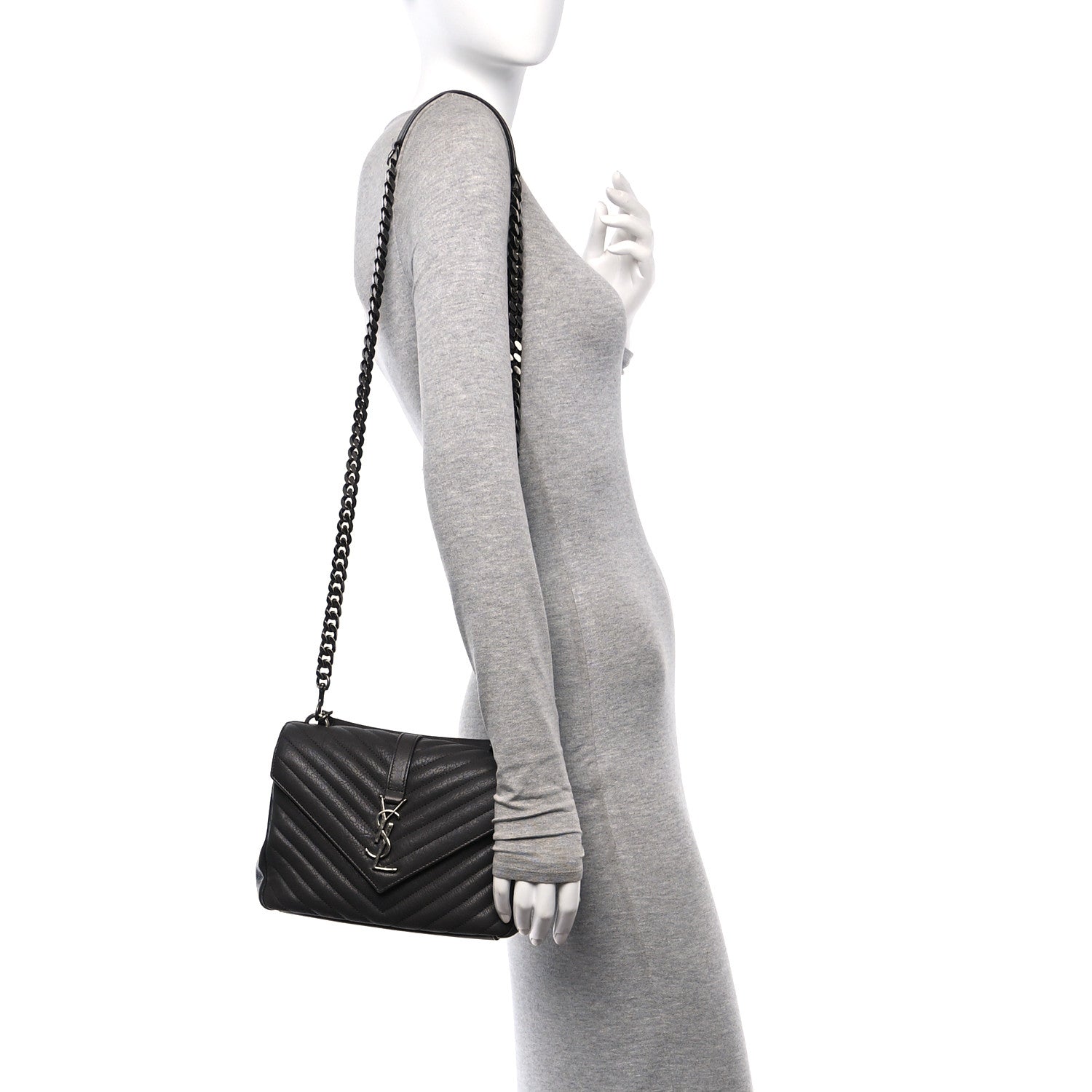 Saint Laurent Sheepskin Matelasse Chevron Monogram Medium College Bag Asphalt 2 of 10