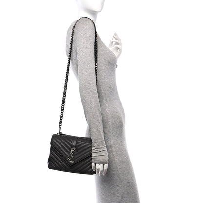 Saint Laurent Sheepskin Matelasse Chevron Monogram Medium College Bag Asphalt 2 of 10