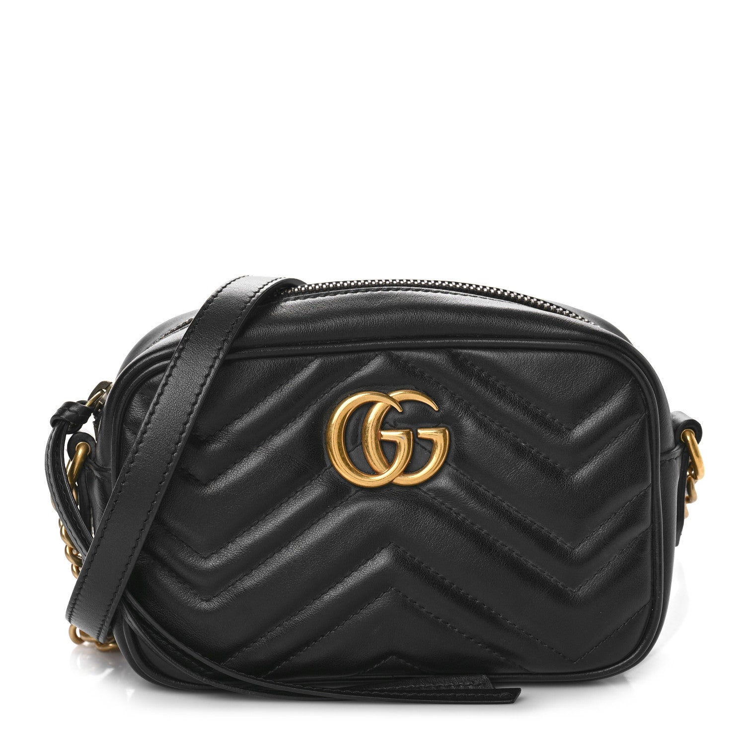 Gucci Calfskin Matelasse Mini GG Marmont Chain Shoulder Bag Black 1 of 9