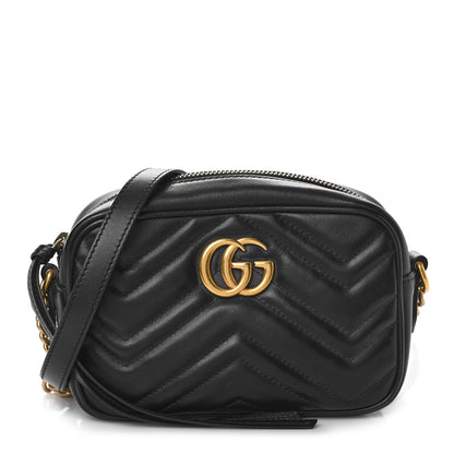 Gucci Calfskin Matelasse Mini GG Marmont Chain Shoulder Bag Black 1 of 9
