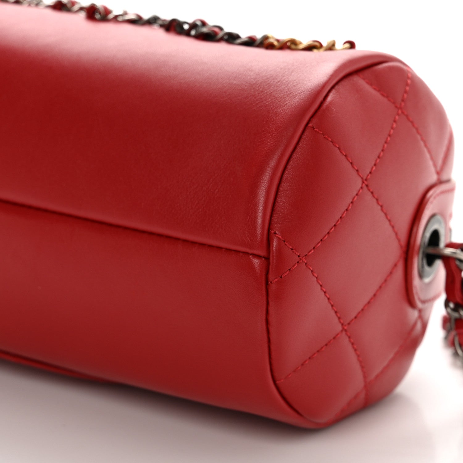 Chanel Calfskin Chain 20s Signature Bowling Bag Red 10 of 10
