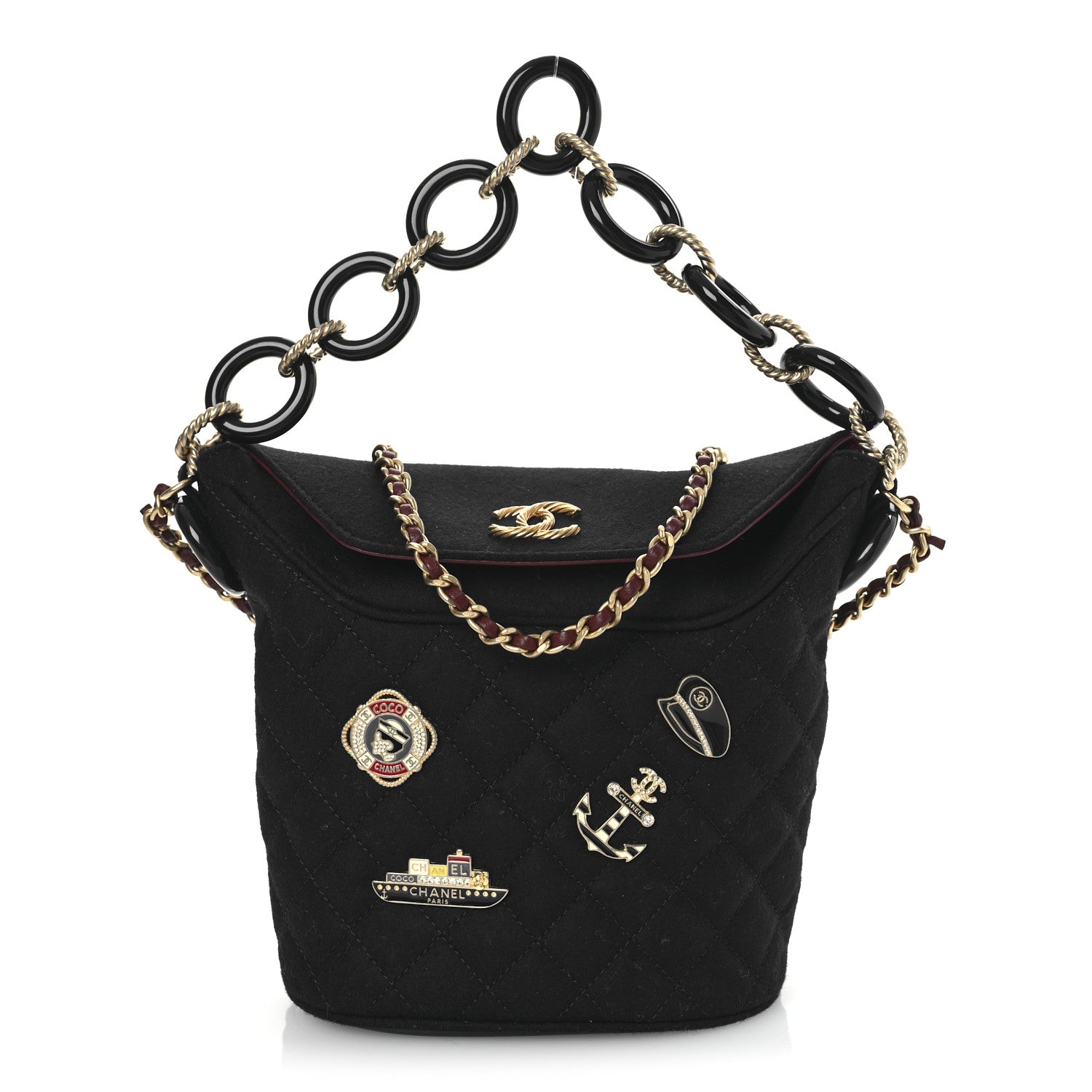 Chanel Wool Lambskin Quilted Paris Hamburg Charms Bucket Bag Dark Navy 1 of 10