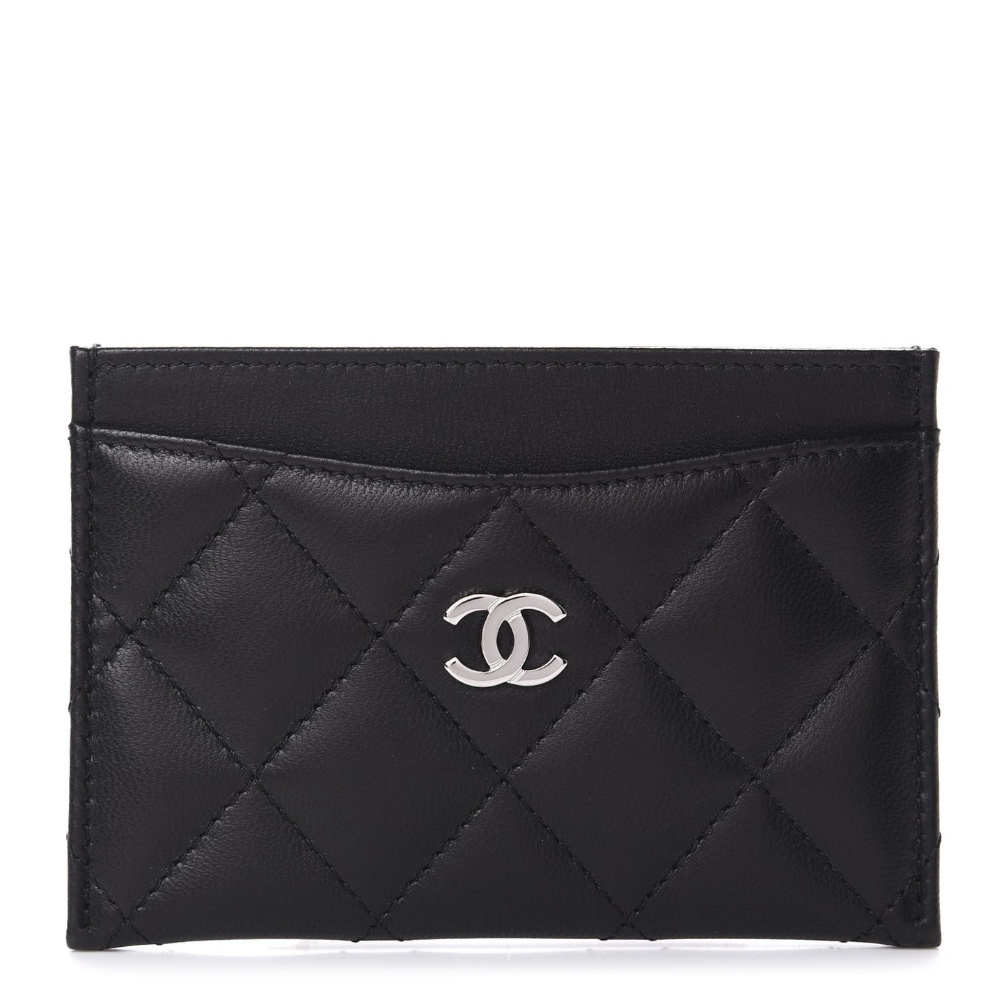 Lambskin Quilted Card Holder Black