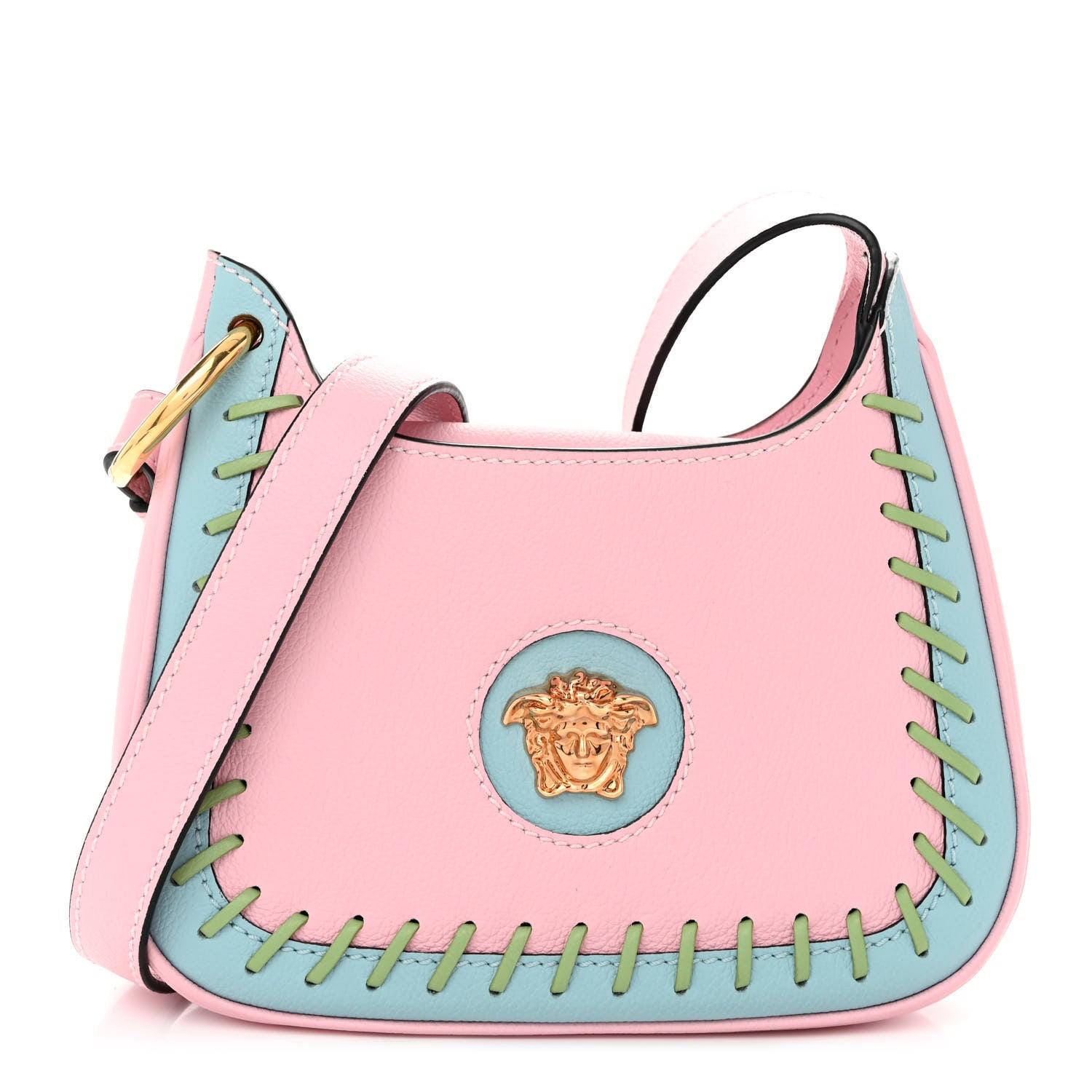 Versace Calfskin Whipstitch Medusa Mini Hobo English Rose 1 of 9