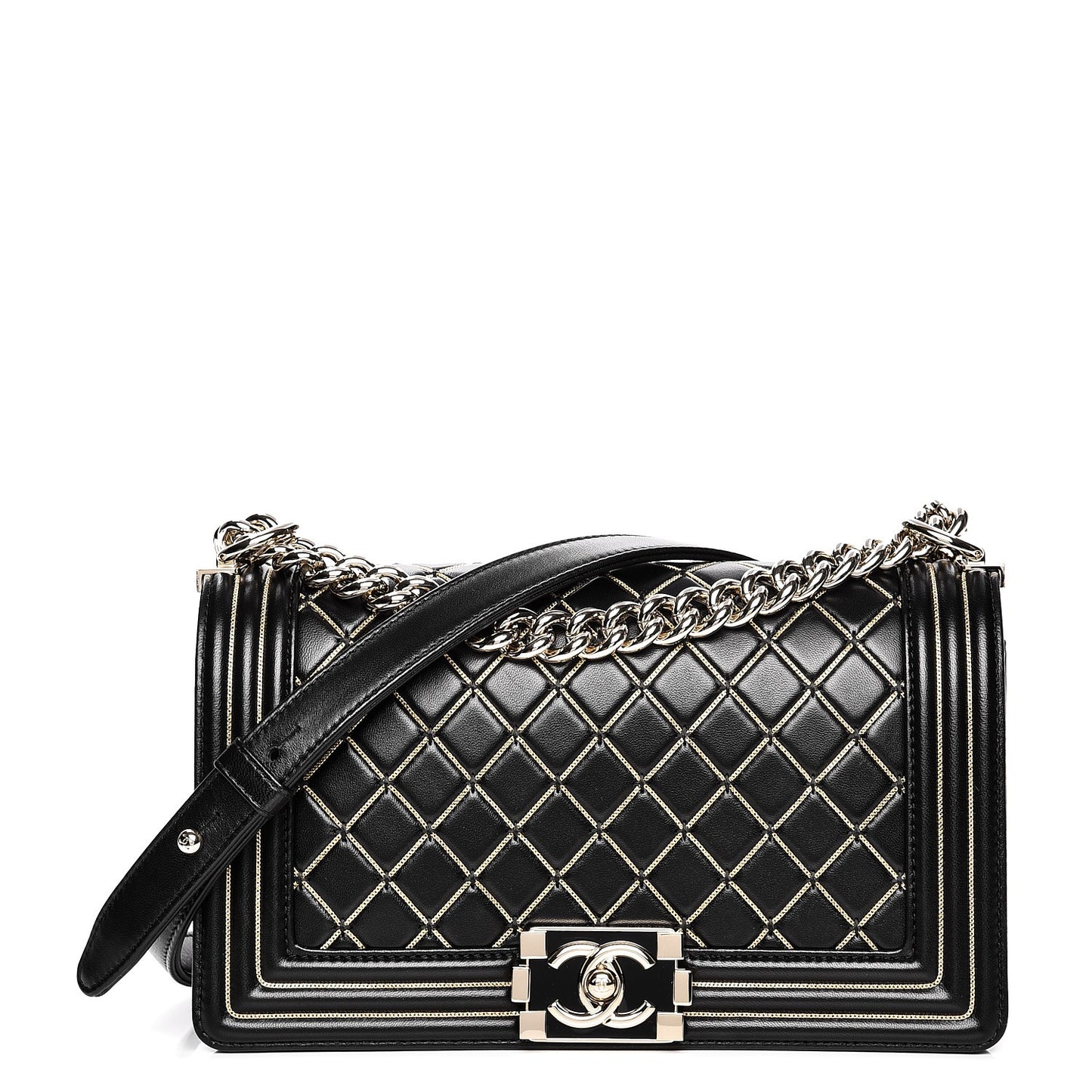 Lambskin Chain Quilted Medium Boy Flap Black