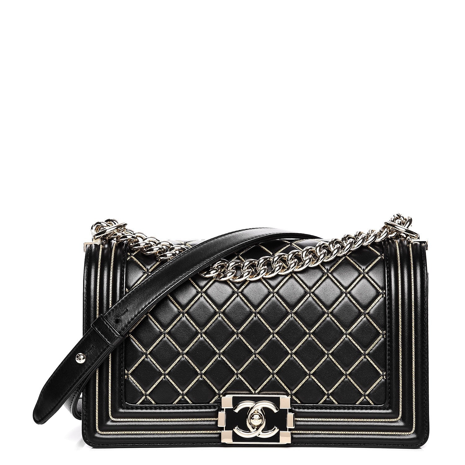 Chanel Lambskin Chain Quilted Medium Boy Flap Black 1 of 8
