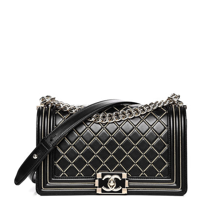 Chanel Lambskin Chain Quilted Medium Boy Flap Black 1 of 8