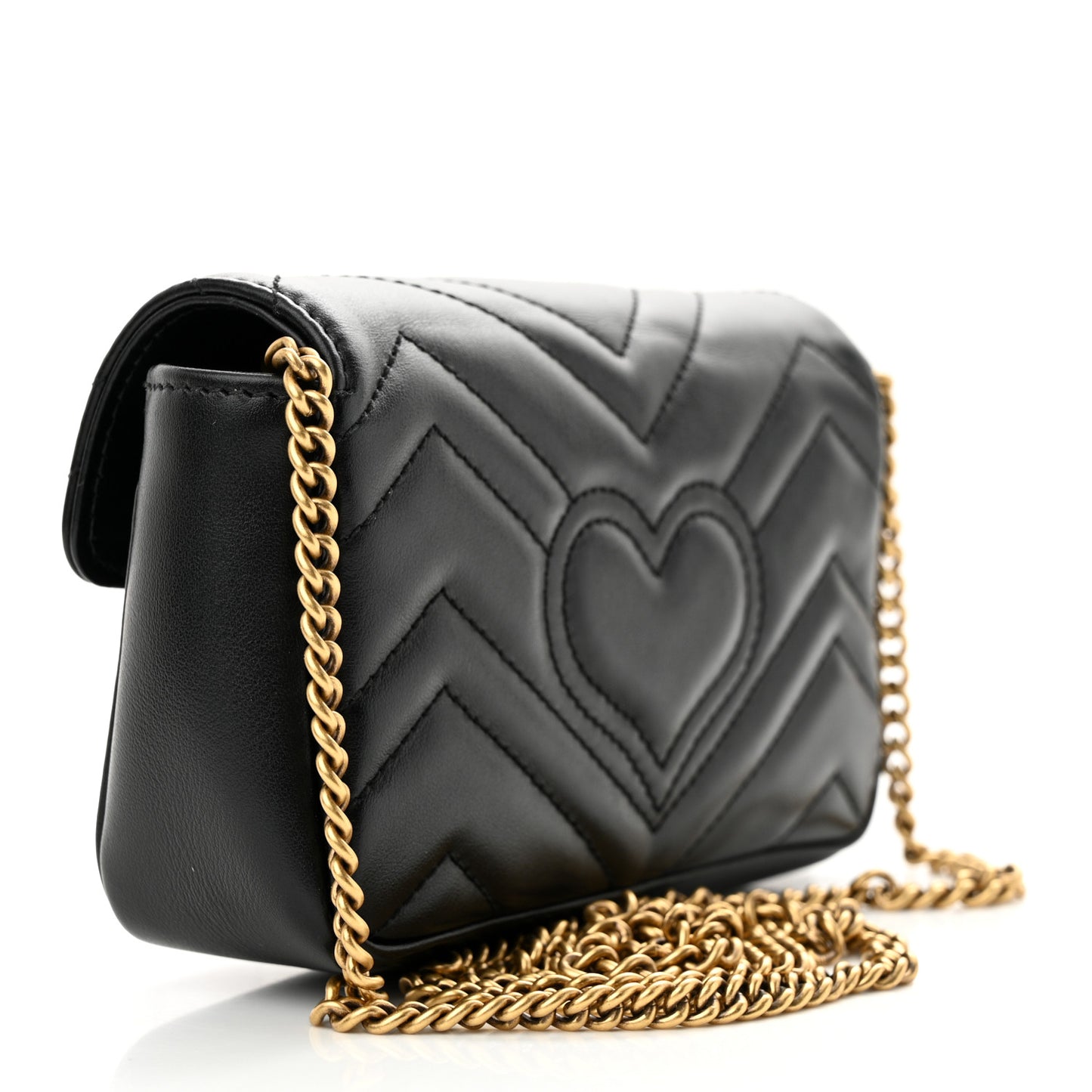 Calfskin Matelasse Super Mini GG Marmont Shoulder Bag Black