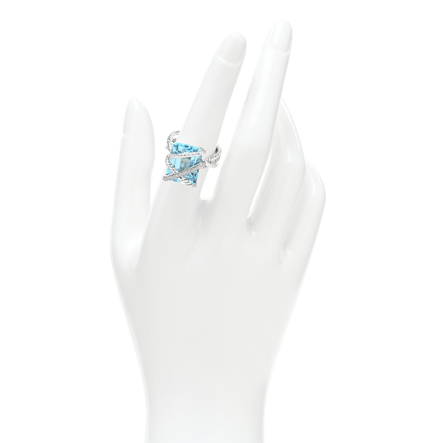 Sterling Silver Diamond Blue Topaz 16mm Cable Wrap Ring 54 7