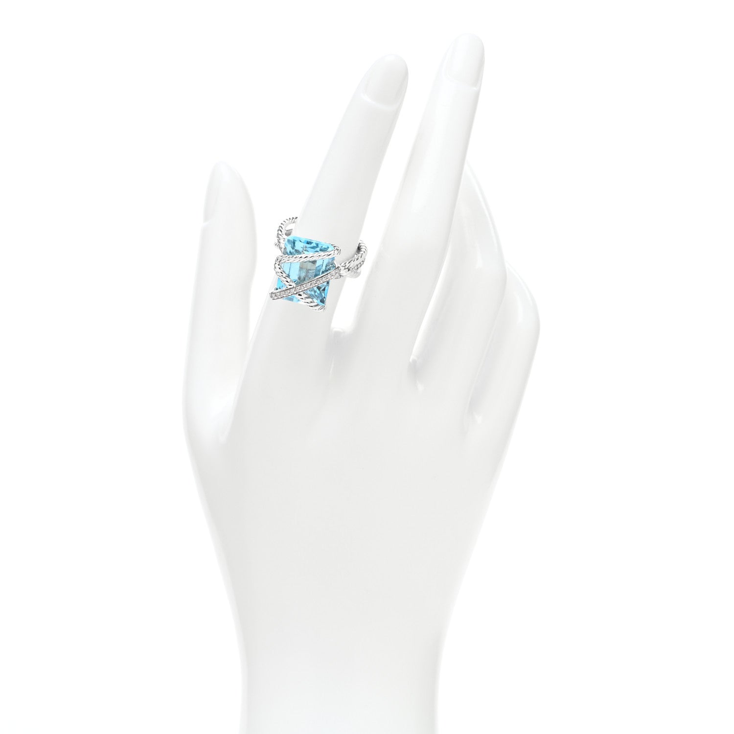 David Yurman Sterling Silver Diamond Blue Topaz 16mm Cable Wrap Ring 54 7 2 of 6