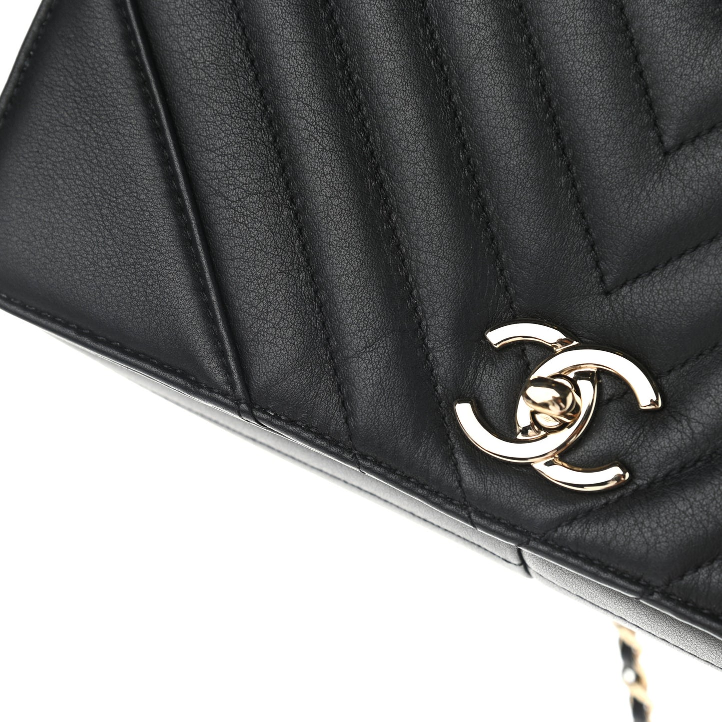 Calfskin Chevron Quilted Medium Statement Flap Black