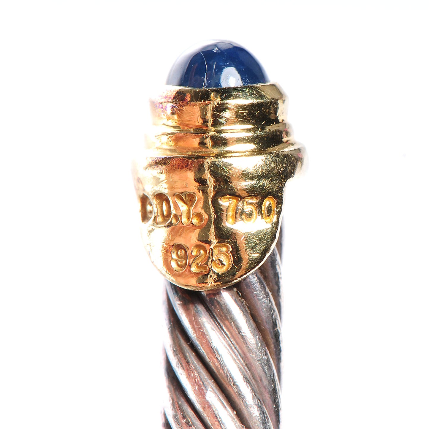 Sterling Silver and 14k Yellow Gold 4mm Cable Kids Classic Cuff Sapphire