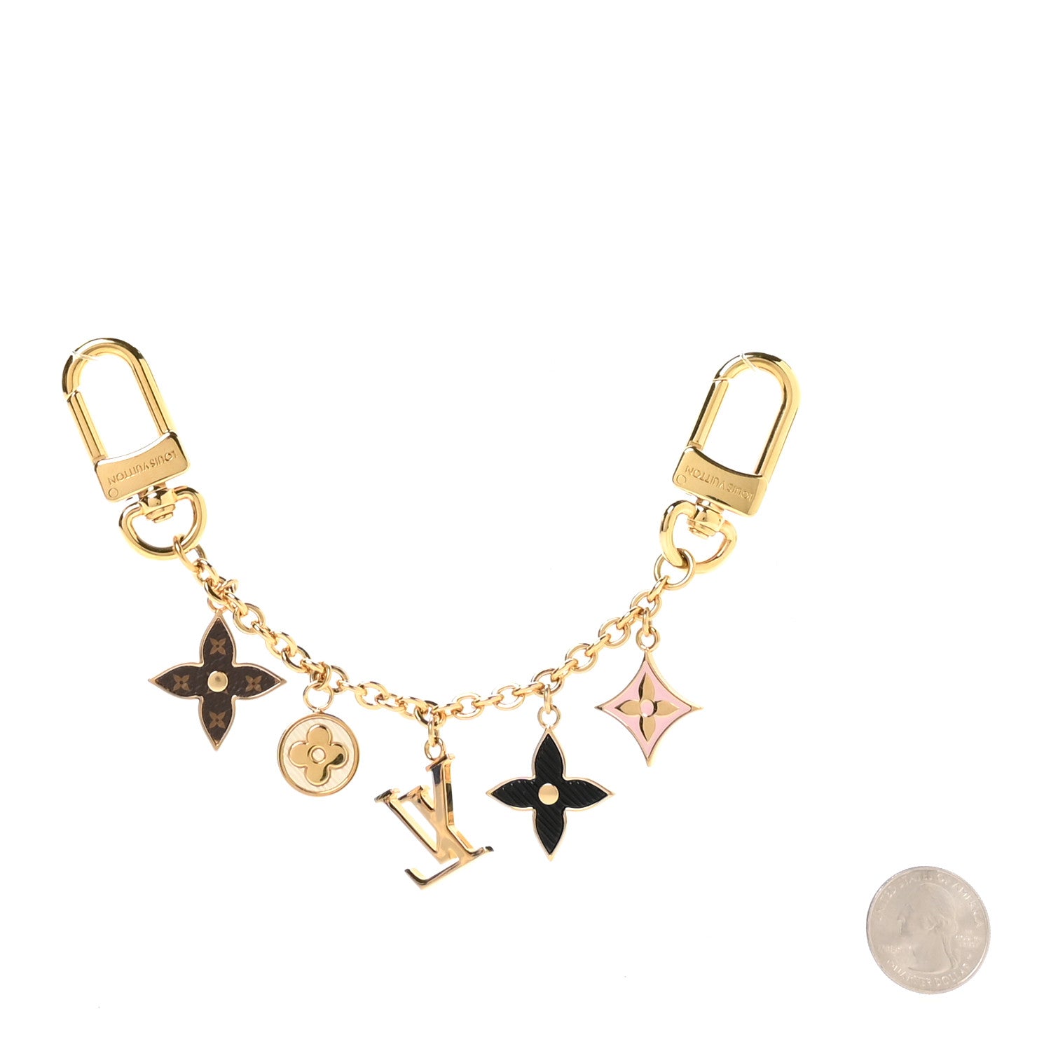Louis Vuitton Brass Enamel Fleur De Monogram Bag Charm Chain Gold 2 of 3