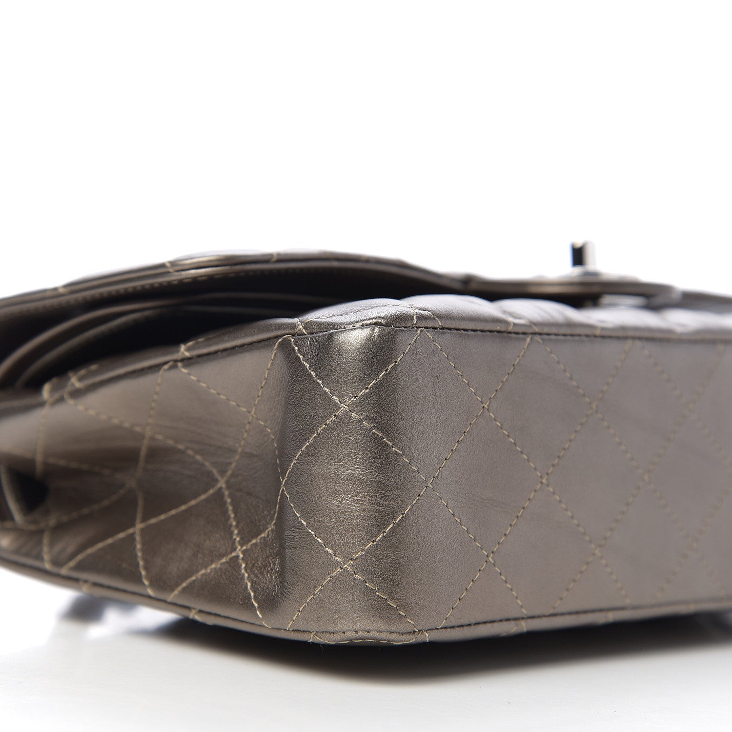 Chanel Metallic Calfskin Quilted Medium Double Flap Dark Silver 6 of 9