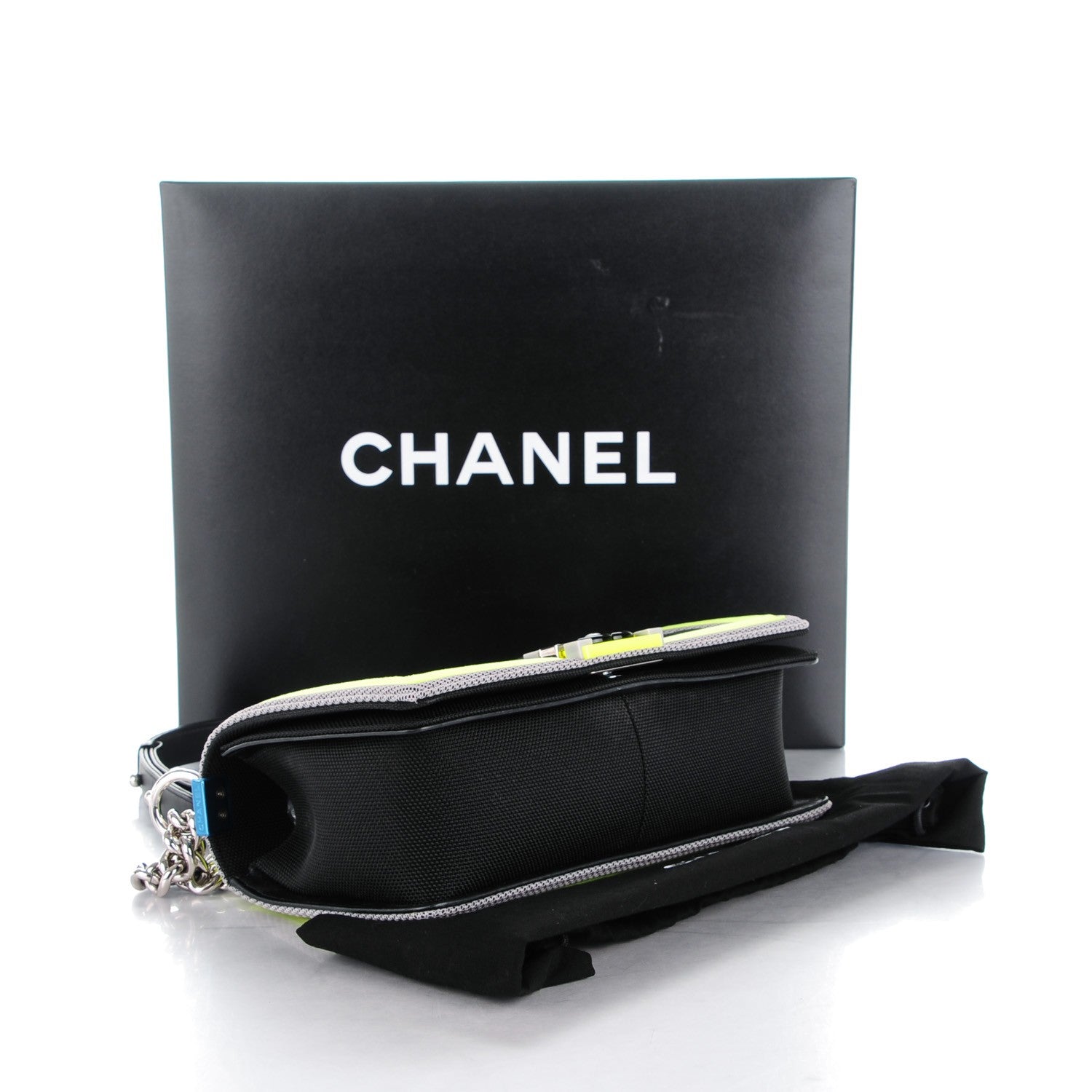Chanel Canvas Quilted Medium Fluo Boy Flap Black Grey Yellow 4 of 8
