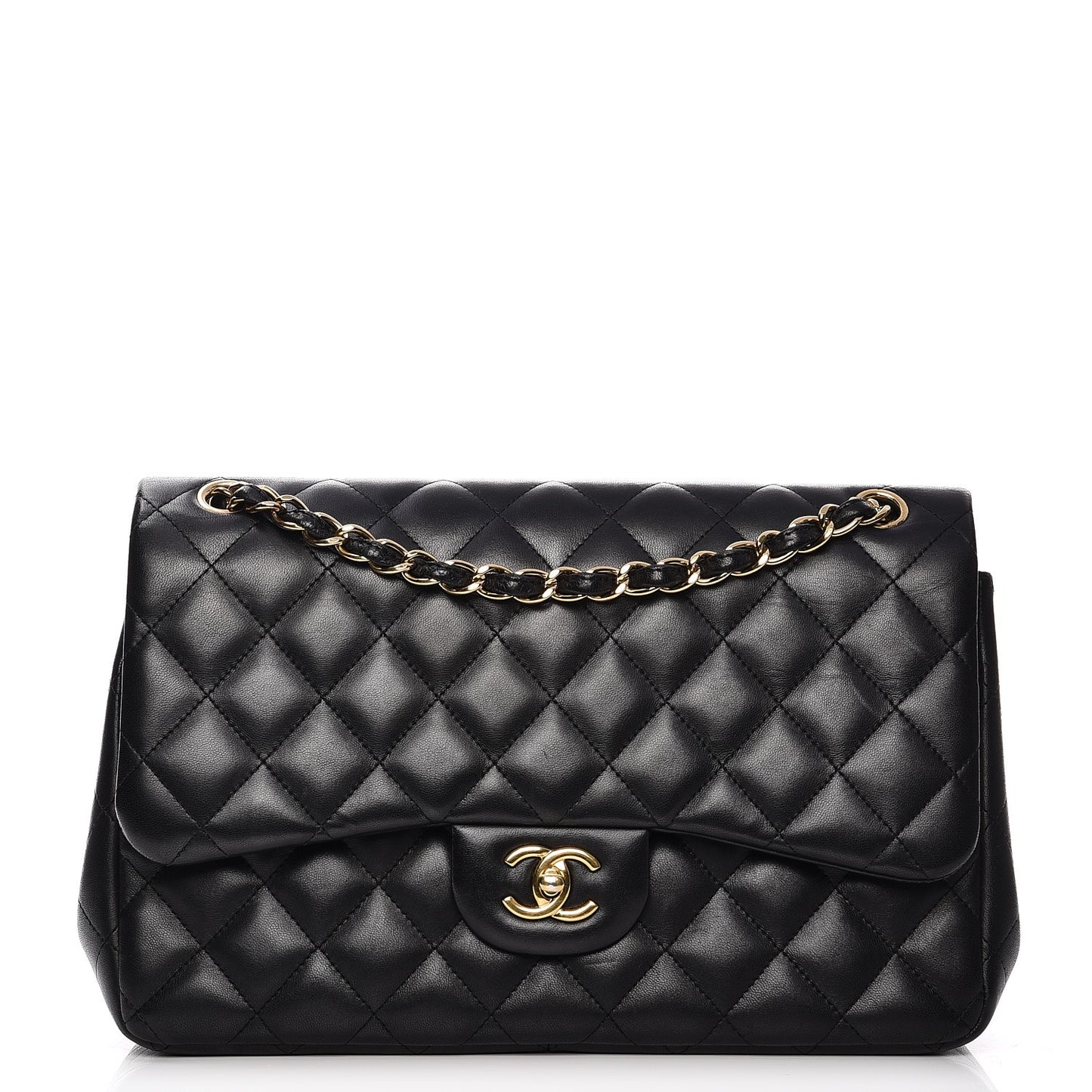 Lambskin Quilted Jumbo Double Flap Black