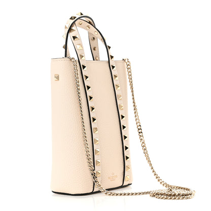 Valentino Garavani Pebbled Calfskin Rockstud North South Crossbody Bag Light Ivory 3 of 9