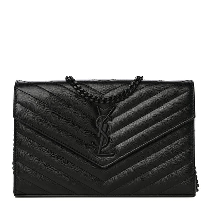Saint Laurent Grain De Poudre Matelasse Chevron Monogram Chain Wallet Black 1 of 17