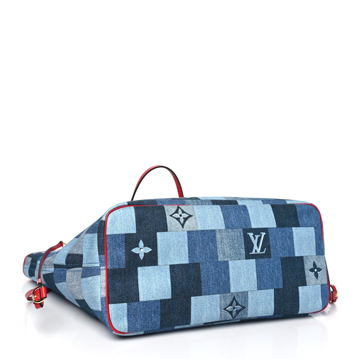 Denim Damier Monogram Patchwork Neverfull Blue Rouge