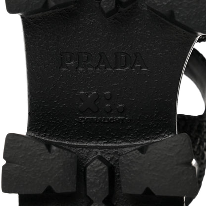 Prada Raffia Metal Triangle Logo Crochet Monolith 55mm Cage Sandals 35 Black 8 of 9