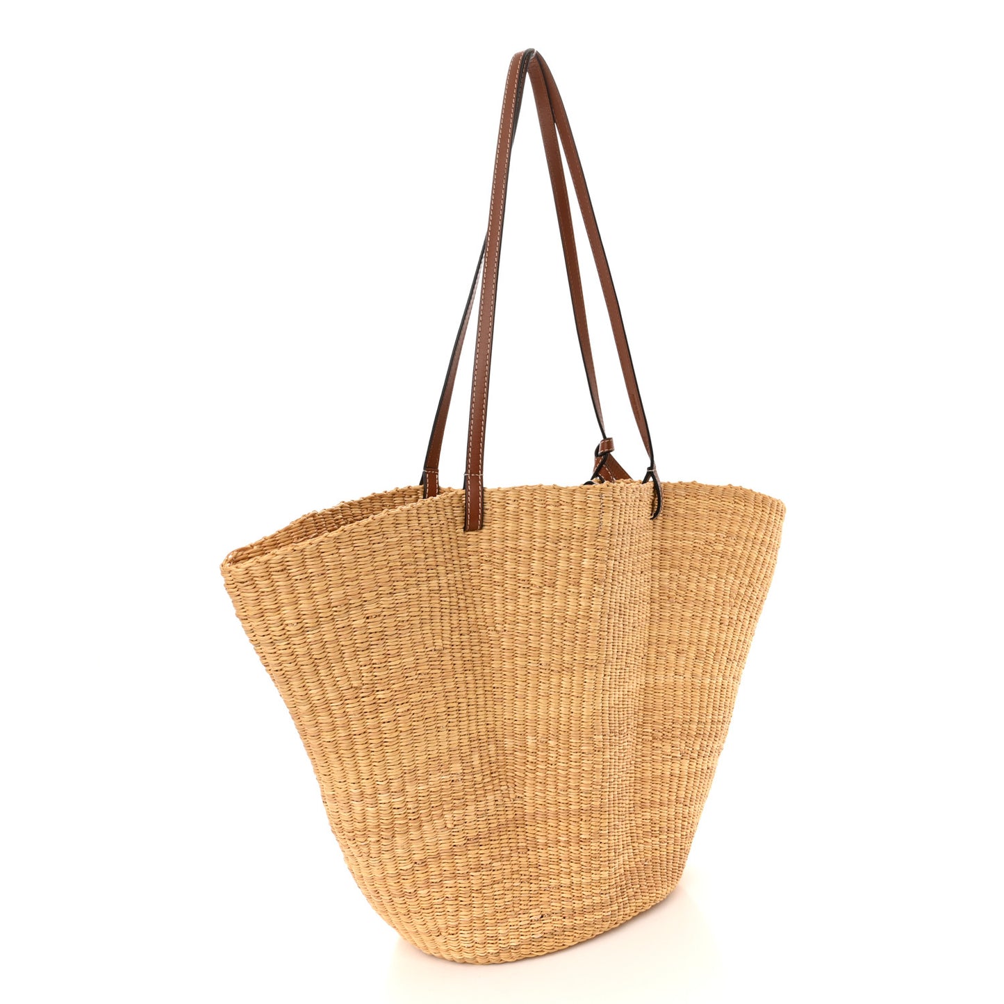 Raffia Calfskin Shell Basket Tote Natural Pecan