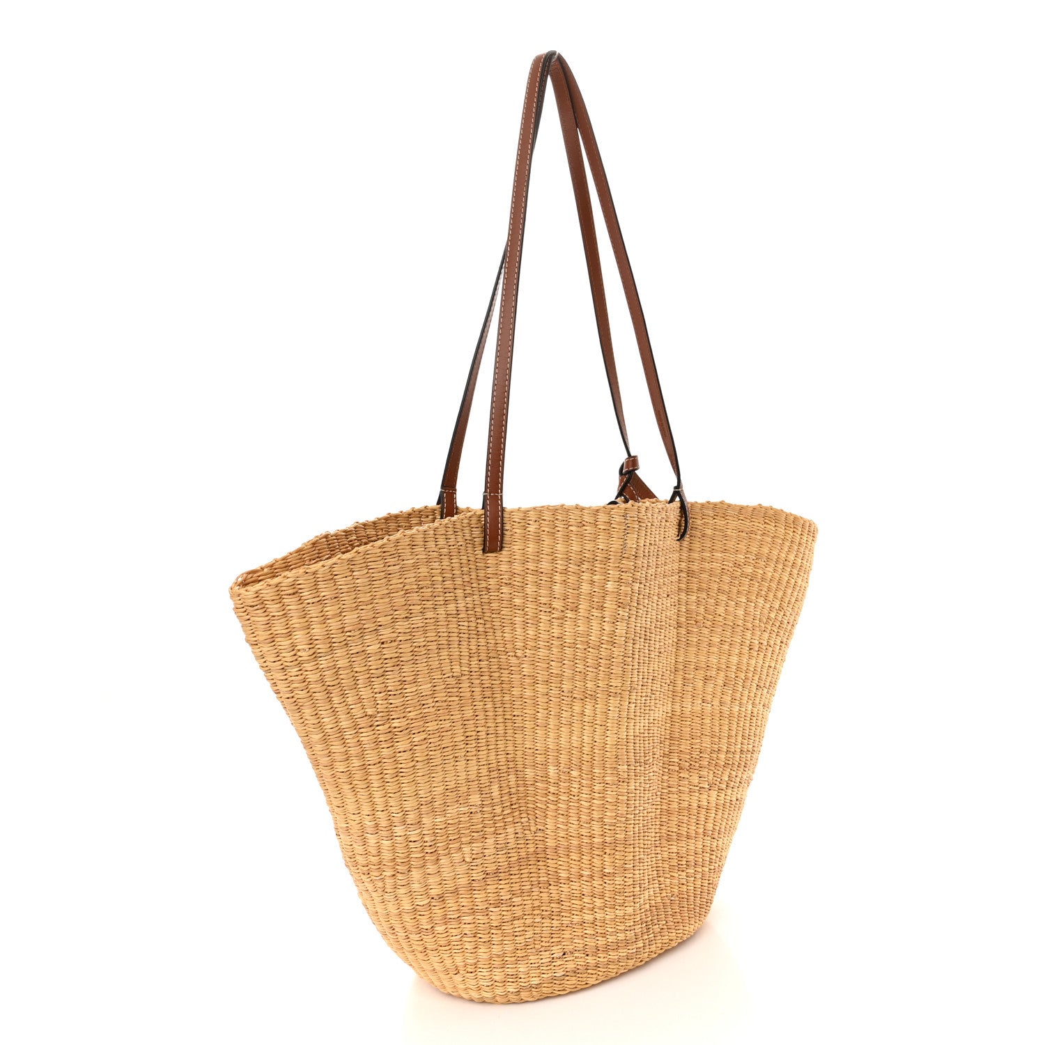 Loewe Raffia Calfskin Shell Basket Tote Natural Pecan 3 of 10
