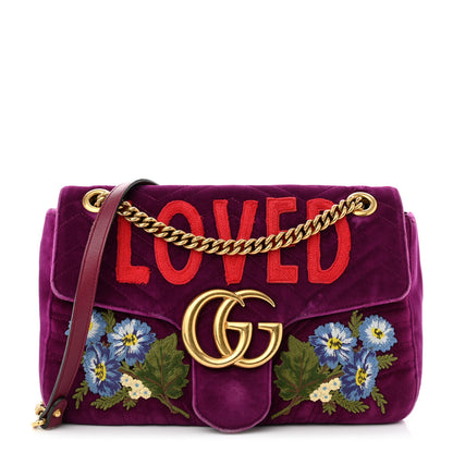 Gucci Velvet Matelasse Loved Embroidered Medium GG Marmont Shoulder Bag Fuchsia Violet Cyclamen 1 of 13