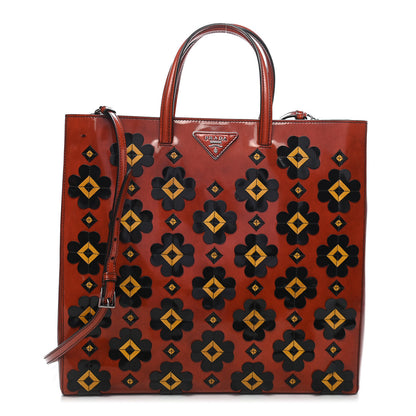Prada Spazzolato Flower Tote Arancio Black 1 of 8