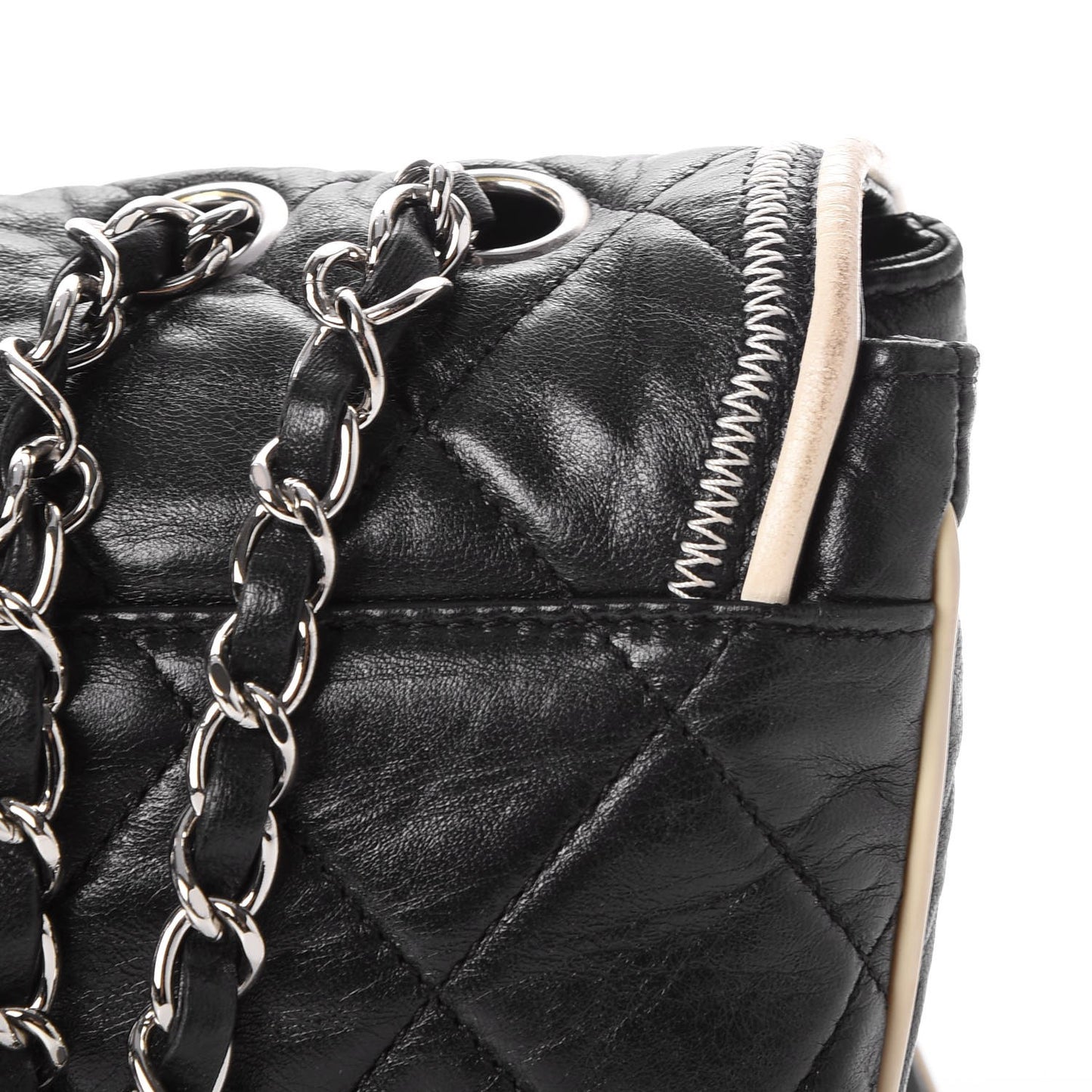 Lambskin East West Accordion Flap Black
