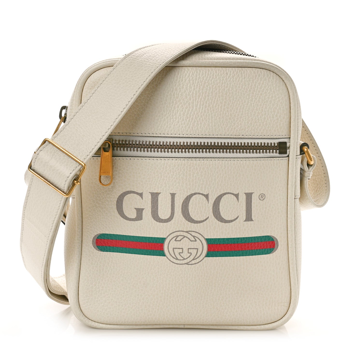 Grained Calfskin Logo Messenger Bag White