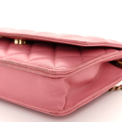 Chanel Shiny Caviar Quilted Wallet On Chain WOC Pink 10 of 11