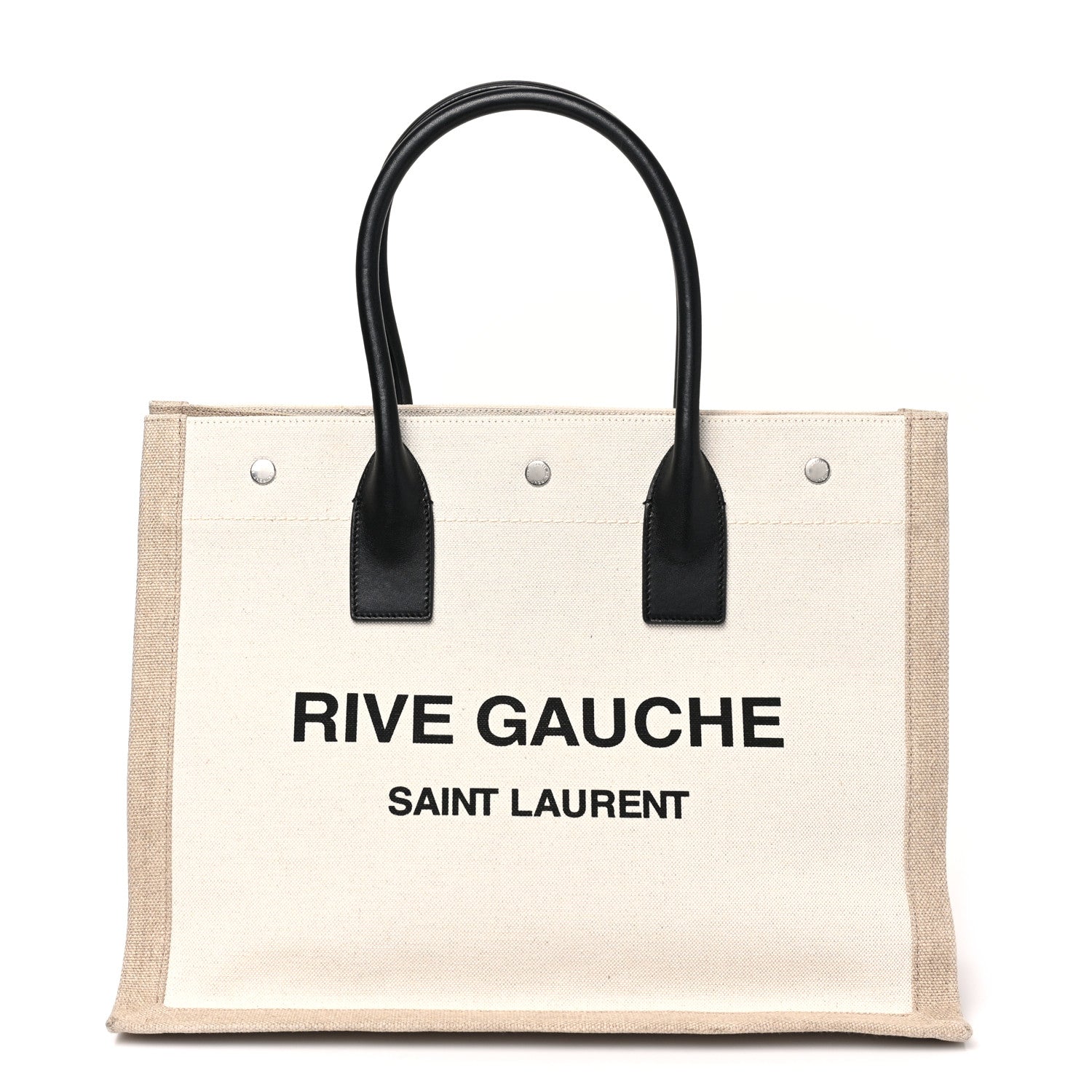 Saint Laurent Linen Calfskin Small Rive Gauche Tote Greggio Natural 1 of 12