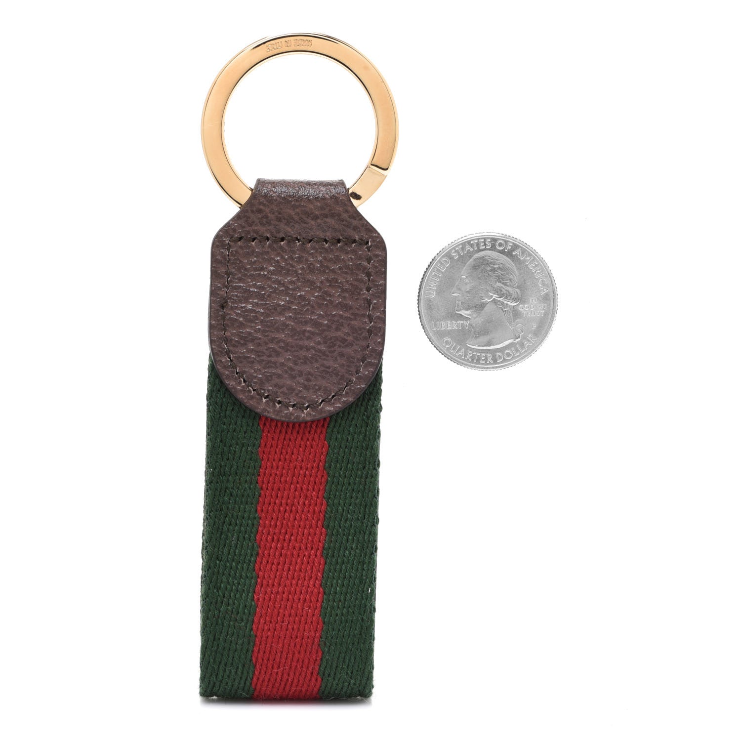 Gucci Nylon Textured Dollar Calfskin Web Ophidia Key Ring Green Red New Acero 2 of 7
